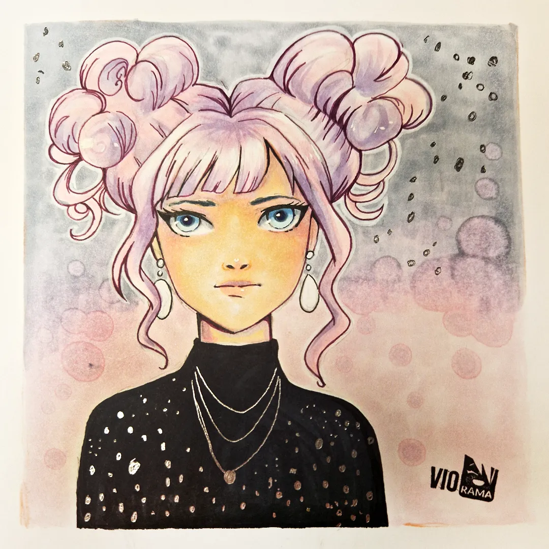 VIORAMA - ANIME ART by Violetta Lindemann VIORAMA - ANIME ART by Violetta Lindemann Galaxy Girl mit Spacebuns Frisur, Anime Stil und Copic Marke